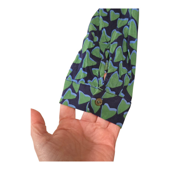 Anthropologie Conversations 30/52 Blouse 4 Heart Print Blue Green Collectible - Picture 7 of 11